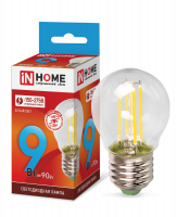 Лампа LED IN HOME ШАР-deco филаментная, 9 Вт, Е27, 4000 К, 230 В, 810 лм, прозрачная