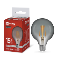 Лампа LED IN HOME GL125-deco smoky филаментная, 15 Вт, Е27, 4000 К, 230 В, 1200 лм (прозрачная, дымчатая)