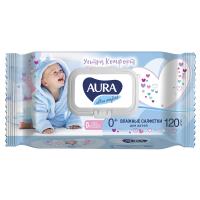 Салфетки влажные для детей AURA с витамином E и алоэ, 120 штук