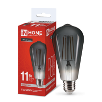 Лампа LED IN HOME ST64-deco smoky филаментная, 11 Вт, Е27, 4000 К, 230 В, 980 лм (прозрачная, дымчатая)