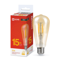 Лампа LED IN HOME ST64-deco gold филаментная, 15 Вт, Е27, 3000 К, 230 В, 1570 лм (прозрачная, золотистая)