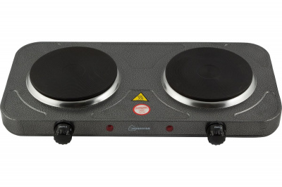 Плитка электрическая HOMESTAR HS-1104, 2 конфорки, блин, 1000+1000 Вт, серая