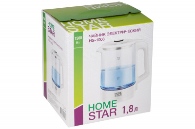 Чайник стекло HOMESTAR HS-1008, 1,8 л, 1500 Вт, белый