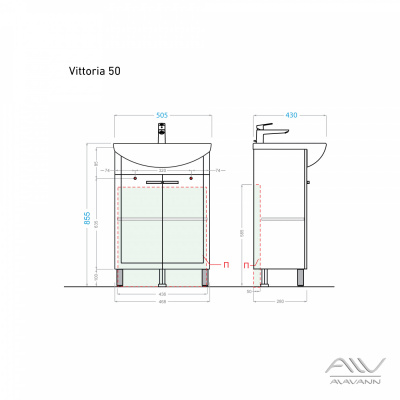 Умывальник + тумба Alavann "Vittoria" 50 (умывальник "Уют" 50)