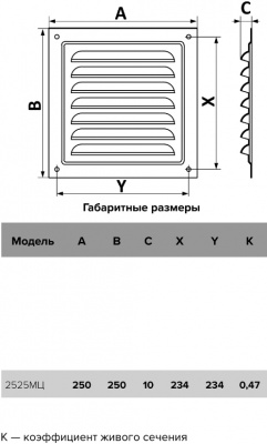 Решётка вентиляционная, 250x250 мм, сталь оцинкованная