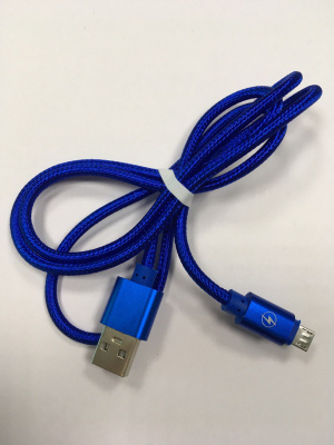 Шнур USB шт. - MicroUSB шт., 1 м, ткань, синий