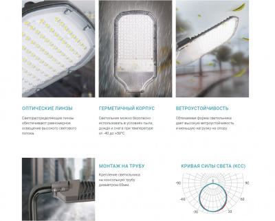Светильник уличный LED NEOX ДКУ-03, 120 Вт, 5000 К, 16800 лм, IP65, линзованный
