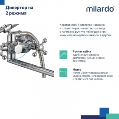 Смеситель для ванны milardo "Duplex" DUPSBL2M10, с длинным изливом