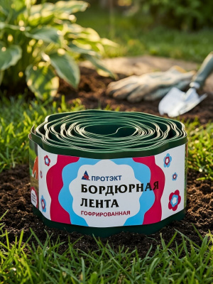 Лента бордюрная для газонов, пластиковая, 10x900 см, гофрированная, с перфорацией, хаки