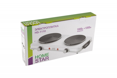 Плитка электрическая HOMESTAR HS-1110, 2 конфорки "блины", 1000+1000 Вт, белая