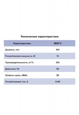 Вентилятор ERA REST 4S C ET, Ø100 мм, обратный клапан, таймер, 100 м³/ч, 35 дБ