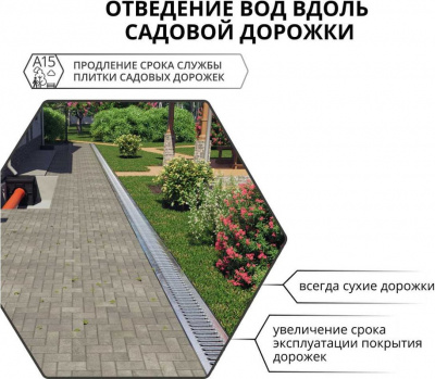 Лоток водоотводный пластиковый GIDROLICA STANDART, ширина сечения DN100, Н-100 мм, L-1000 мм, класс нагрузки C250