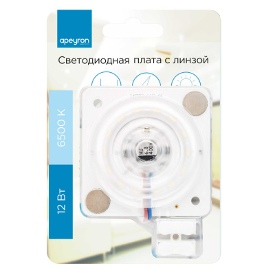Модуль LED apeyron, 12 Вт, 230 В, 6500 К, 960 лм, IP20, 63x63 мм