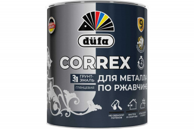 Грунт-эмаль по ржавчине 3 в 1 глянцевая düfa CORREX, RAL 7024 графитовая серая 0,75 л
