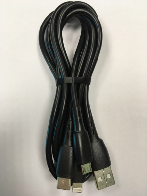 Шнур USB шт. - универсальный Type-C+Micro+IPhone шт., 1 м, чёрный