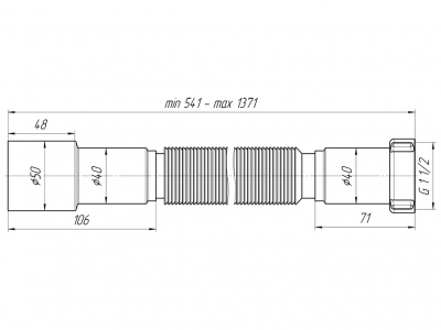 Гофра 1½"x40/50 мм, удлинённая (541-1371 мм)