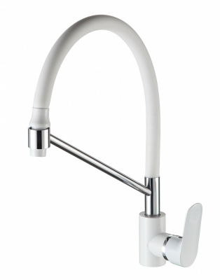 Смеситель для кухни Ammore A5708-C, гнущийся гусак в белом силиконе