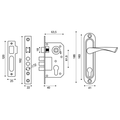 Замок врезной PUNTO Lockset15 Crona 4061-3 SN, матовый никель