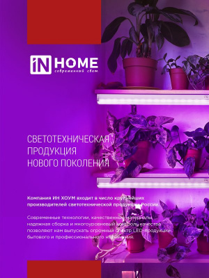 Лампа LED IN HOME T8-FITO, G13, 10 Вт, 600 мм, для растений
