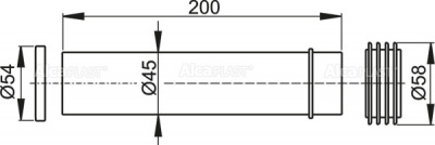 Патрубок соединительный AlcaPLAST M901 для подключения подвесного унитаза к бачку, Ø45/54 мм, L-200 мм (для системы инсталляции)