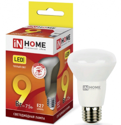 Лампа LED IN HOME R63-VC, 9 Вт, Е27, 3000 К, 230 В, 720 лм