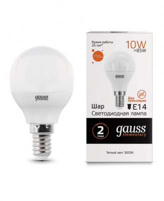Лампа Gauss Elementary LED Globe, 10 W, E14, 3000 K, 220 V