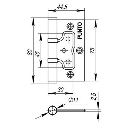 Петля PUNTO без врезки IN3200W-HD PN, 75х60х2,5 мм, матовое золото
