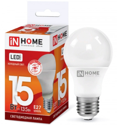 Лампа LED IN HOME A60-VC, 15 Вт, Е27, 6500 К, 230 В, 1350 лм