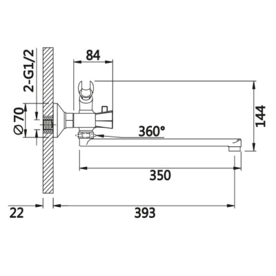 Смеситель для ванны ViEiR V150141, с поворотным изливом 320 мм