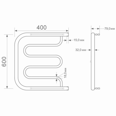 Полотенцесушитель MIXLINE "SIMPLE" PM1, 600x400 мм, нерж., 1", полки, без монтажного комплекта