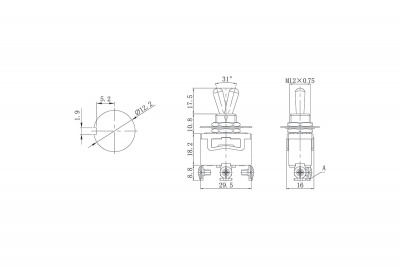 Тумблер KN-103, большой, 250V, 15A (3c) ON-OFF-ON