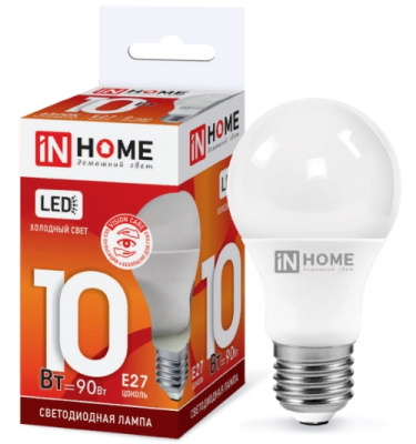 Лампа LED IN HOME A60-VC, 10 Вт, Е27, 6500 К, 230 В, 900 лм