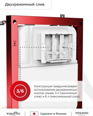 Система инсталляции TOKITO TATSUMAKI COMPACT-43, кнопка TOKITO TATSUMAKI-SQ-GM "SQUARE GUN METAL" + унитаз TOKITO TATSUMAKI-TY "YOKO" (торнадо)