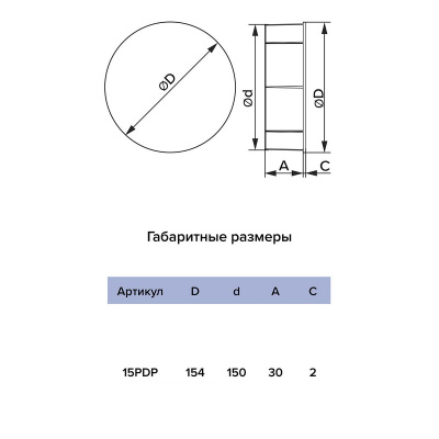 Заглушка ERA 15PDP, Ø150 мм, пластик