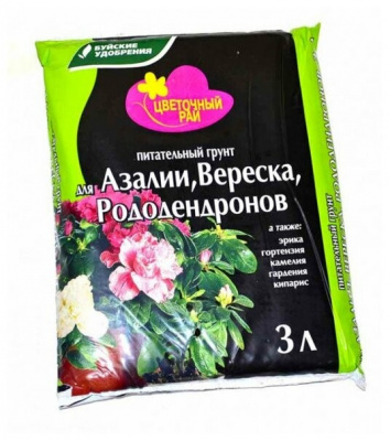 Грунт питательный БХЗ "Цветочный рай" для Азалии, Вереска и Рододендронов, 3 литра