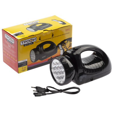Фонарь-прожектор ТРОФИ LED TSP12, 2 режима (+кемпинг, аккум., 12LED + 18LED, вилка 220В)
