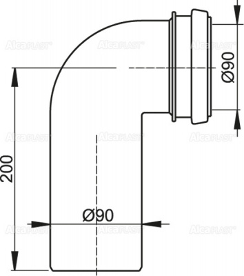 Колено смыва AlcaPLAST M908, Ø90 мм, 90° (для системы инсталляции)