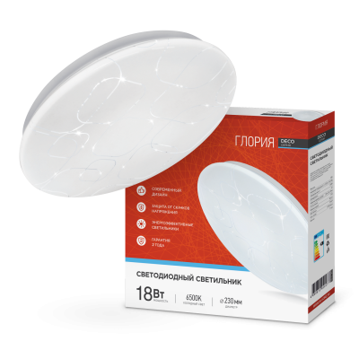 Светильник LED IN HOME DECO "ГЛОРИЯ", 18 Вт, 6500 К, 230x55 мм, IP40
