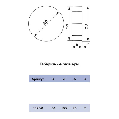 Заглушка ERA 16PDP, Ø160 мм, пластик
