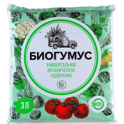 Удобрение БИОГУМУС, универсальное, органическое, субстрат, 3 литра