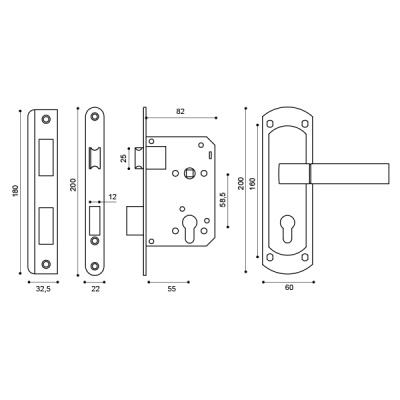 Замок врезной PUNTO Lockset25 Orion 5558-1 SN/CP, матовый никель/хром