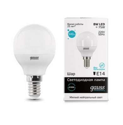 Лампа Gauss Elementary LED Globe, 8 W, E14, 4100 K, 220 V