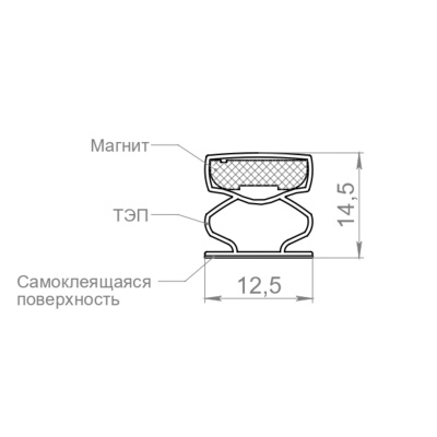 Уплотнитель магнитный самоклеящийся, 14,5x12,5 мм, L-2,1 м, чёрный