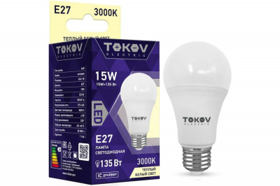 Лампа LED TOKOV, A60, 15 Вт, Е27, 3000 К, 230 В