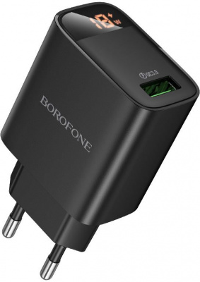 Зарядное устройство сетевое, 1хUSB, 220 В, чёрное, 2,4 А, дисплей: напряжение/сила тока