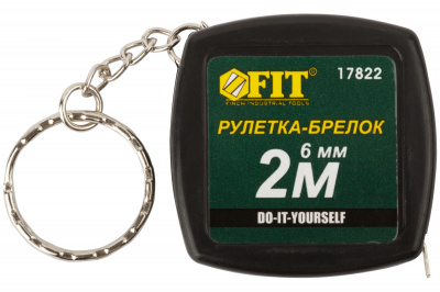 Рулетка-брелок FIT, чёрная, квадратная, 2 м