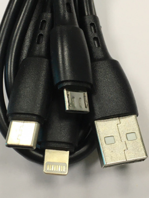 Шнур USB шт. - универсальный Type-C+Micro+IPhone шт., 1 м, чёрный