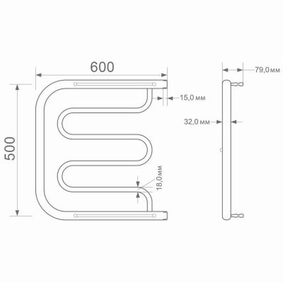 Полотенцесушитель MIXLINE "SIMPLE" PM1, 500x600 мм, нерж., 1", полки, без монтажного комплекта