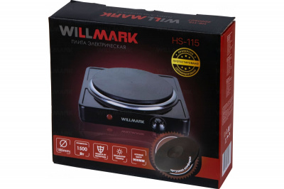 Плитка электрическая WILLMARK HS-115, 1 конфорка "блин", 1500 Вт, чёрная