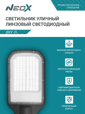 Светильник уличный LED NEOX ДКУ-02L, 50 Вт, 5000 К, 125 лм/Вт, IP65